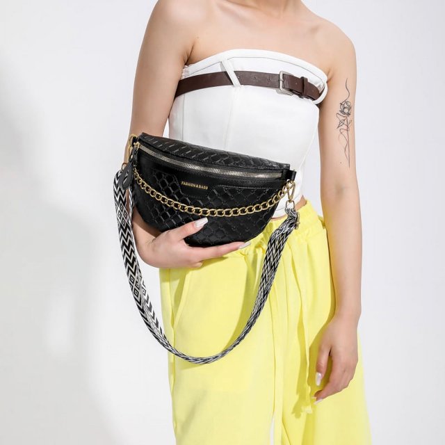 Paquete De Cintura Paquete de cintura de viajero simple Fashionalbe de cadena de gran capacidad para mujer (negro)