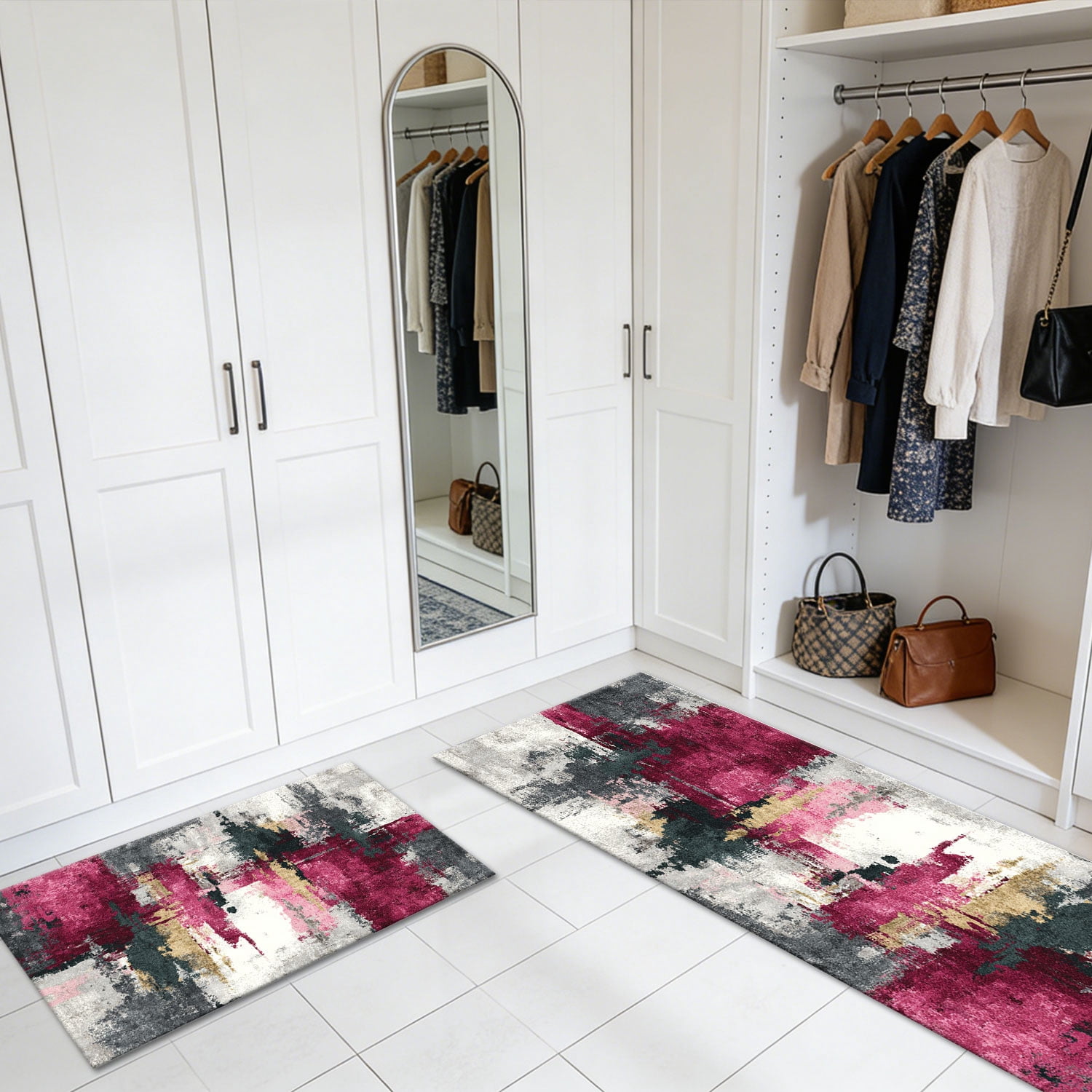 3 Piece Kitchen Rug Set, Non-Slip And Washable, Abstract Pattern Kitchen Hallway Rug, Soft And Comfortable, Suitable For Sinks, Floors, Entrances, Hallways and Bathrooms