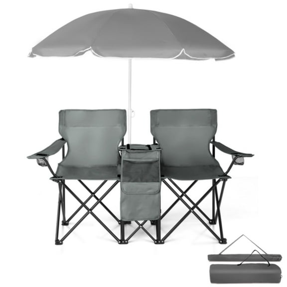 59*19.6*31in Outdoor Folding Chair, Portable Two Seater Parasol with Removable Fishing Chair