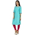 thumbnail image 4 of Bimba Womens Kurta Blue Hand-Embroidered Kurti 3/4 Sleeve Beaded Tunic Blouse, 4 of 7