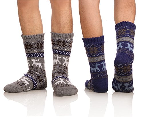 DoSmart Mens Winter Thermal Fleece Lining Knit Slipper Socks Skid Fuzzy Warm Indoor Home Socks 2 Pairs 