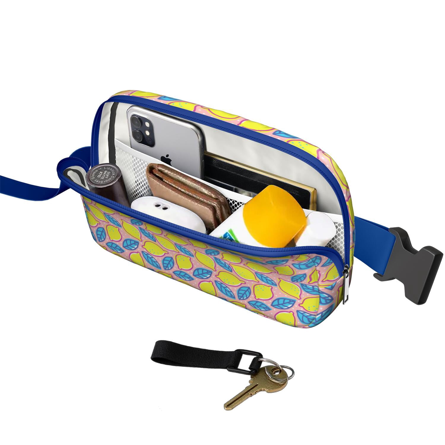 Citrus Lemon Lover Fanny Pack – Yellow Belt Bag with Retro Fruit Design & Floral Accents