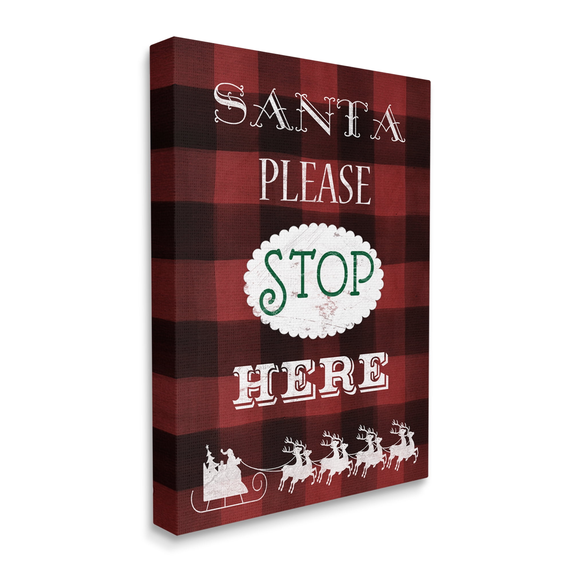 Stupell Industries Santa Stop Here Plaid Holiday Painting Gallery Wrapped Canvas Print Wall Art, 30 x 40