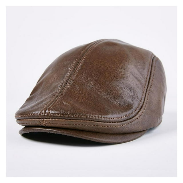 Classic Beret Caps Men Warm Genuine Leather Caps Windproof Duckbill Hat Burgundy Winter Flat Hats ,Classic Design