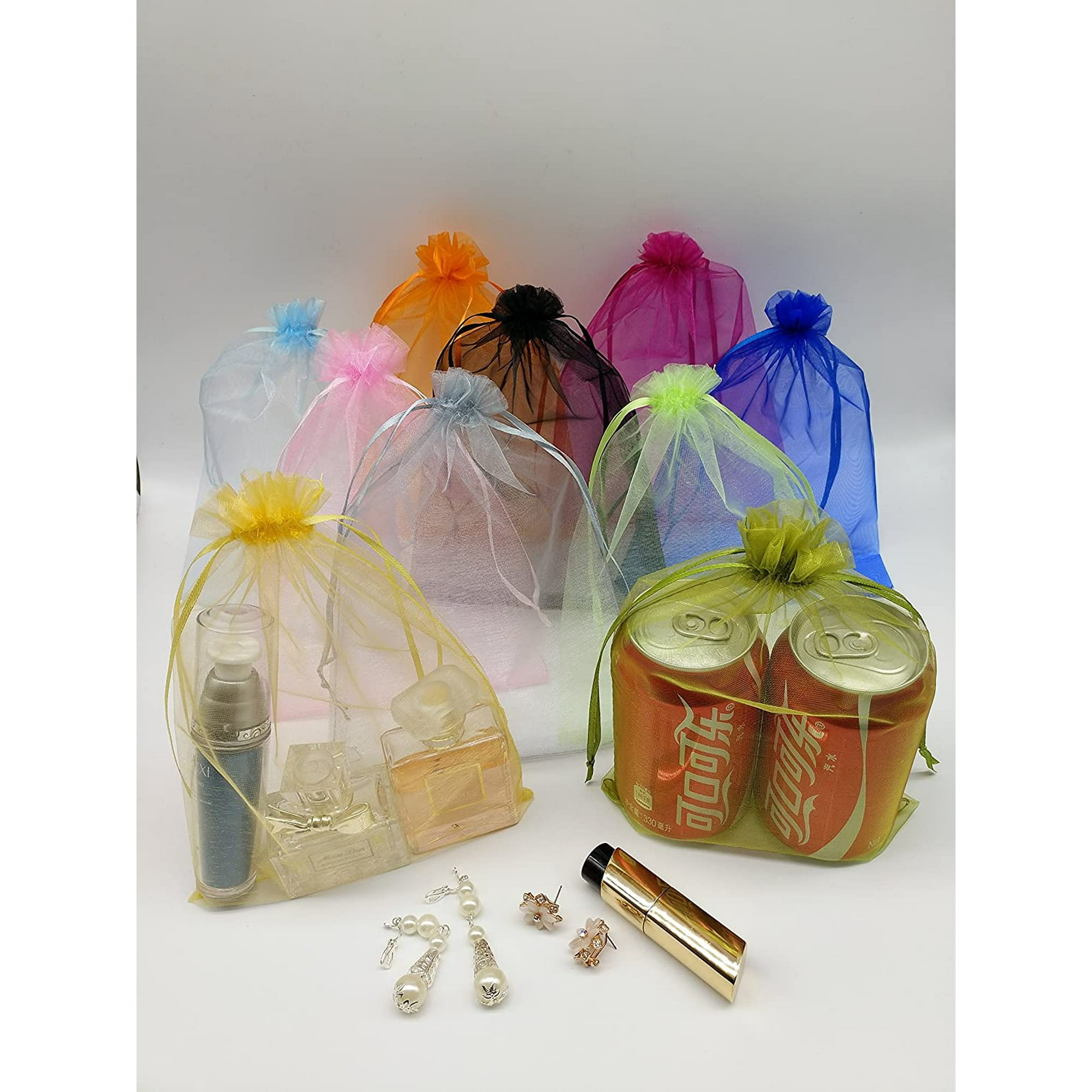 50pcs Large Sheer Organza Favor Bags 6.6x9 Jewelry Candy Gift Bags Mini Bottle Wine Bags Samples Display Drawstring Pouches Mix