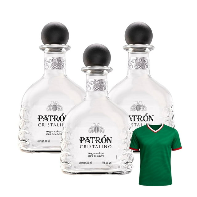 3 Tequila Patrón Cristalino Añejo 700 ml + Jersey Verde