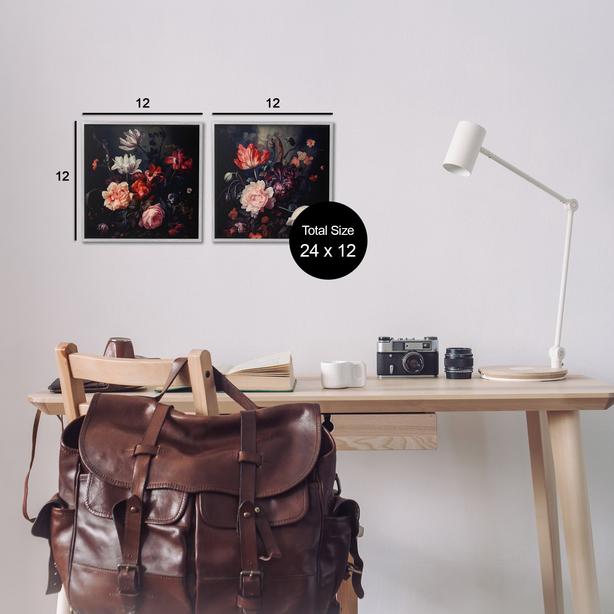 Stupell Industries Vintage Bouquet on Black Botanical & Floral Photography Gray Framed Art Print Wall Art, 12 x 12, Set of 2
