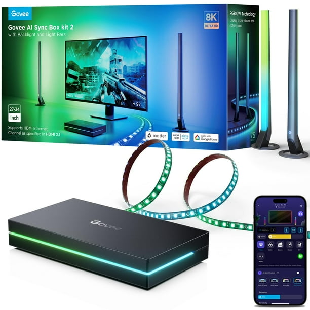 Tira de luces LED Govee HDMI 2.1 Sync Box Kit 2 para 27-34 pulgadas
