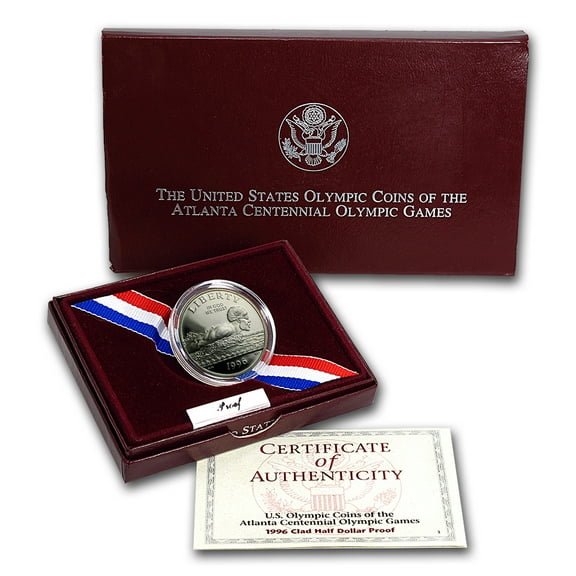 1996-S Olympics 1/2 Dollar Clad Commem Prf (Swimming, Box/COA)