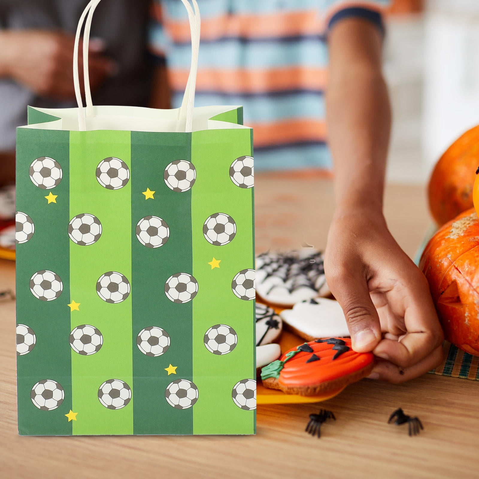 12 Pack Soccer Party Favor Bags - Kraft Paper Goodie Bags With Handles For Themed Birthdays