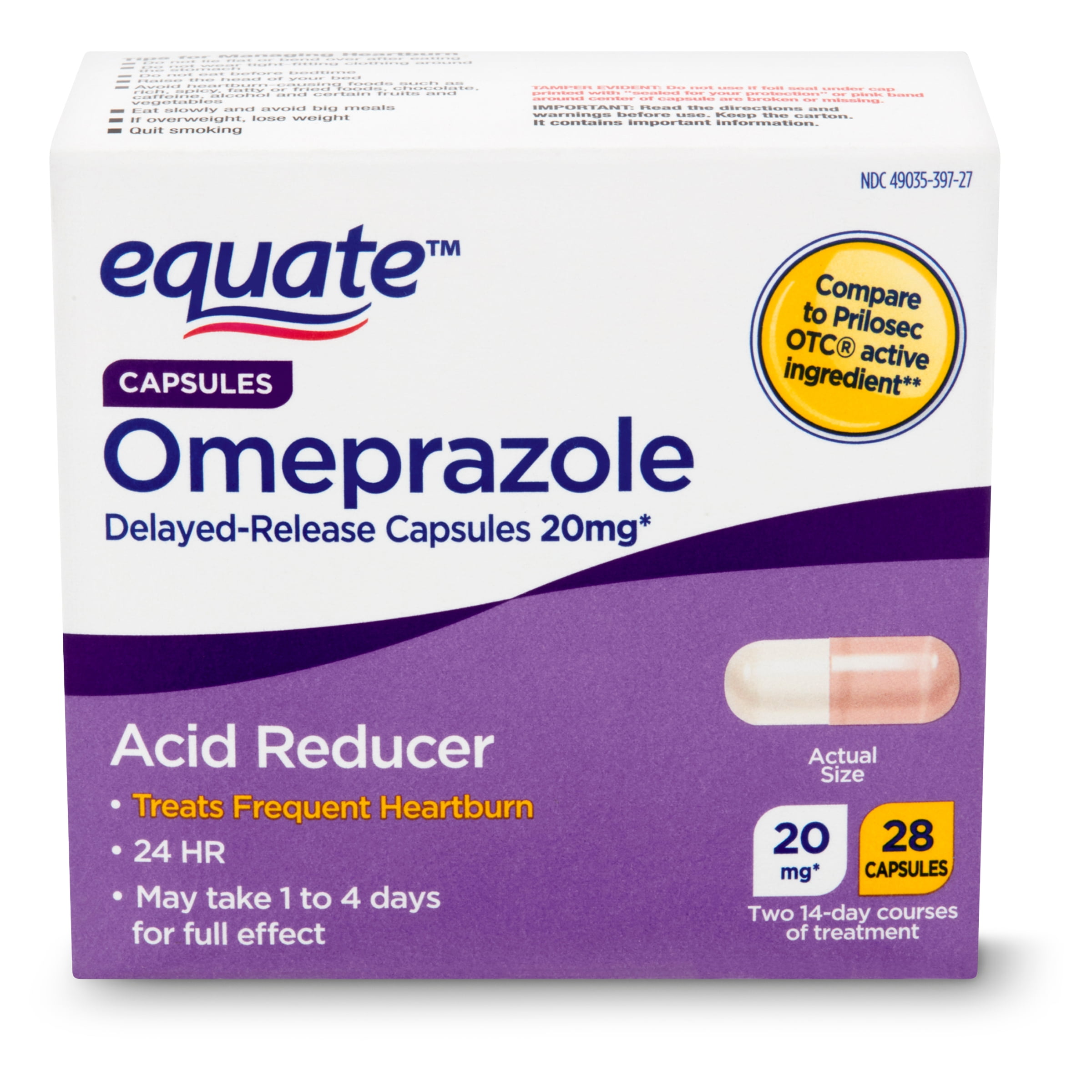 Equate Omeprazole Delayed-Release Capsules, 20 mg, 28 Count