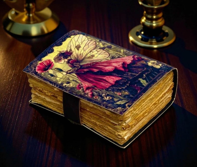 Handmade Leather Fairy Journal, 5x7” Vintage Notebook with 200 Handmade Pages, Antique Clasp – Fantasy Writing Diary & Gift