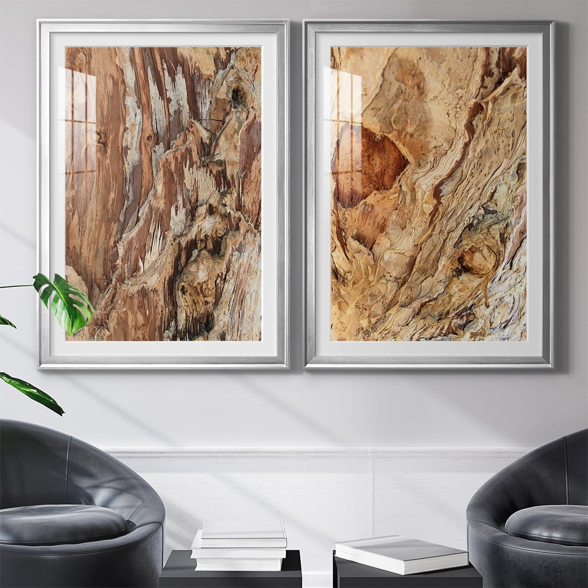 Wexford Home Tree Texture Triptych I Premium Framed Print, 22.5" x 30.5" - Ready to Hang, Silver (Set of 2)