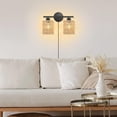 thumbnail image 4 of FSLiving Auto Twine Natural Rattan Wall Lamp by Motion Sensor Modern Adjustable Wall Sconces Plug-in Cord Spot Light Aisle Light 2 Heads for Rental Storey Bedroom Balcony Hallway, 4 of 8