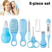 Baby Grooming Kit, 8 in 1 Baby Hair Brush/Nail Clipper/Nose Cleaner/Finger brush/Nail Scissors/Manicure Kit for Baby Care Keep Healthy and Clean(Blue/ Pink )