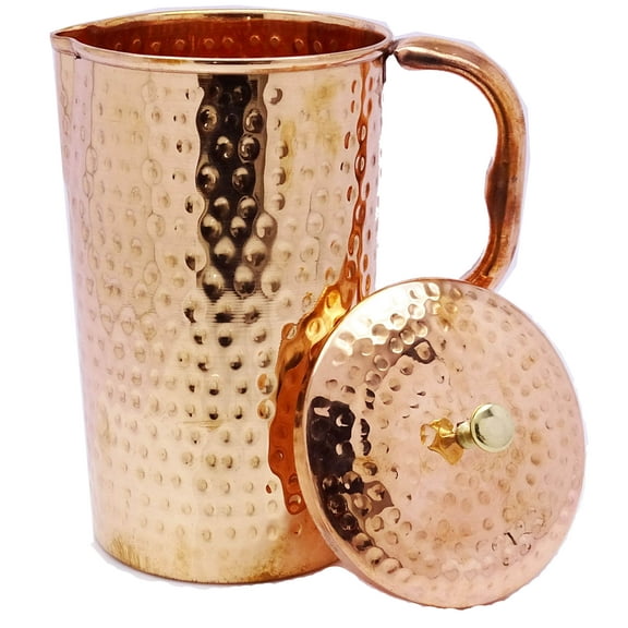 Pure Copper Hammered 2 Liter / 67.62 Oz Water Copper Pitcher/Jug and 1 Copper Tumbler Free