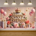 thumbnail image 3 of Rose Gold Banner Pink Roses Birthday Display Gold Crown Heart Balloons Celebration Backdrop for Birthday Party Women's Birthday Princess Theme Party, 3 of 9