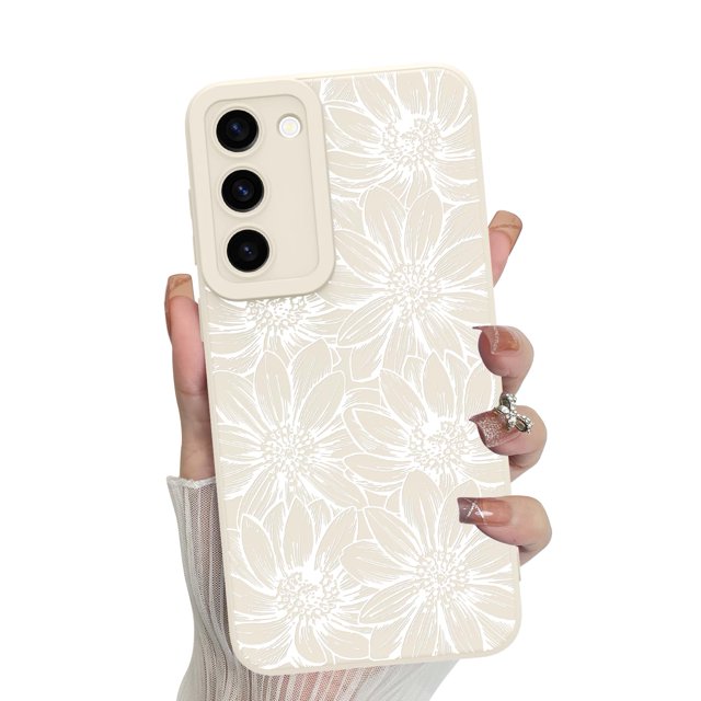 Funda de teléfono MZELQ de silicona blanca con estampado floral para Samsung Galaxy S23