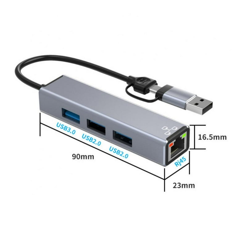 USB to Ethernet Adapter, USB C to Ethernet, Aluminum 3 Port USB 3.0 Hub  with RJ45 10/100/1000 Gigabit Ethernet Adapter Converter LAN Wired, USB  Network Adapter with USB C Adapter for Laptop 