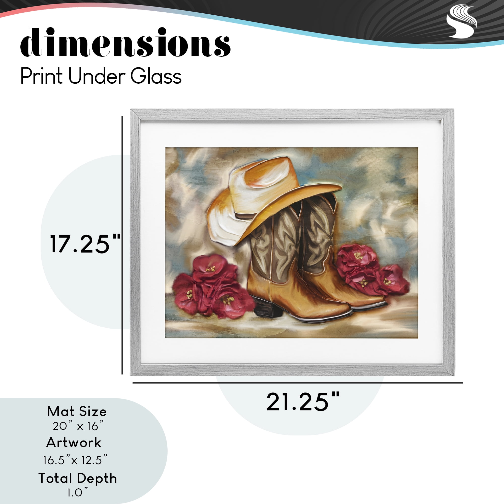 Boots & Floral Bunches Gray Framed Print Under Glass, design by Kim Allen