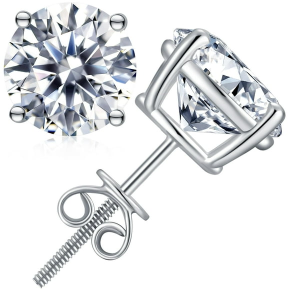Pendientes Jiostonor Moissanite chapados en oro blanco de 18 quilates, 3 quilates, 7,5 mm