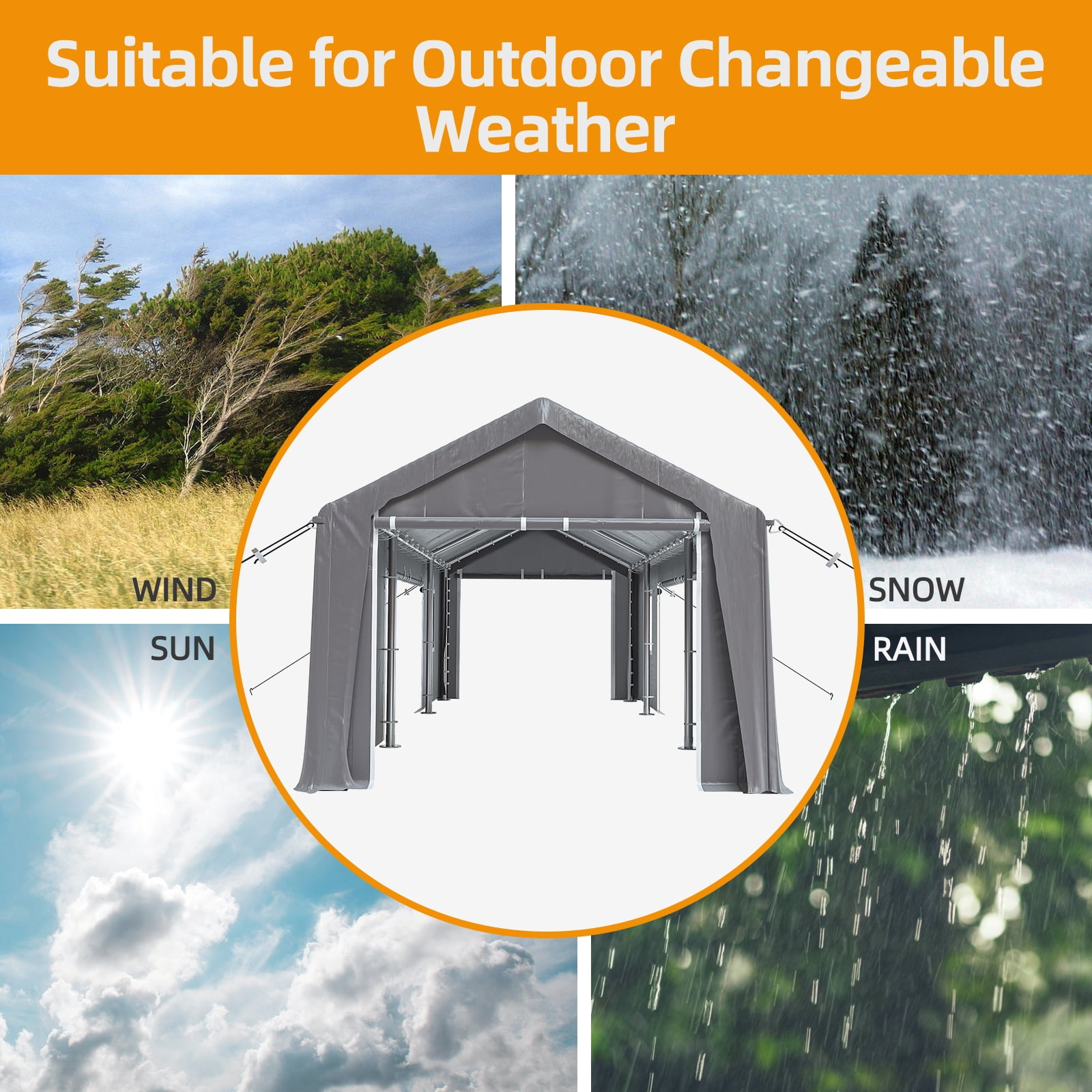 Danolapsi Carport 10'x20' Portable Garage,Reinforced Steel Poles, Heavy Duty Carport Canopy,4 Roll-up Doors & 4 Mesh Windows,for Pickup,Boat,and Equipment(ship in 2 boxes)