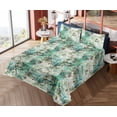 thumbnail image 4 of Jungle Design Sheet Set, Grunge Forest Colors Leaves Greenery Silhouettes with Spots Art, Fitted & Flat Sheet with Pillowcase Bedding Accent 3 Pcs Set, Twin, Sea Green Cream Sea Blue, by Ambesonne, 4 of 5