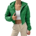 thumbnail image 2 of Uooqdmx Cropped Jacket Winter Coats for Women Short Simple Solid Color Hooded Stuffed Cotton Jacket Wear Trench Coat Women Green 1 S, 2 of 8