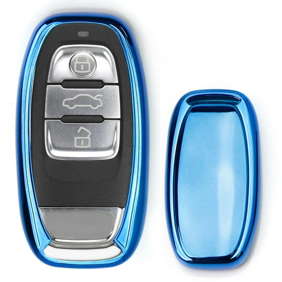 Chrome Finish Blue TPU Key Fob Protective Cover Case For Audi A3 A4 A5 A6 A7 A8 Q3 Q5 Q7 TT (Please Verify The Year of Your Vehicle)