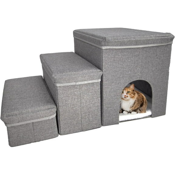 Dog Stairs with Storage Dog Steps for High Beds 3-Step Pet Stairs Ramp with Storage Box and Condo for Small Dogs Cats Pets