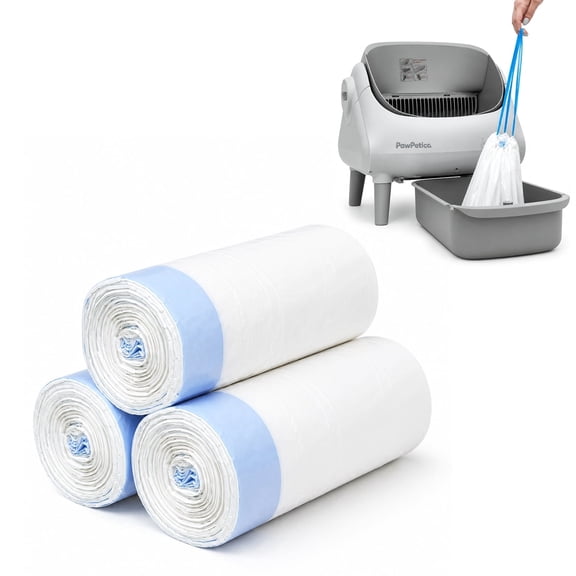 PawPetica Drawstring Litter Liner Bags Compatible with Automatic Cat Litter Boxes 60 Count Tear Resistant Waste Drawer Liners