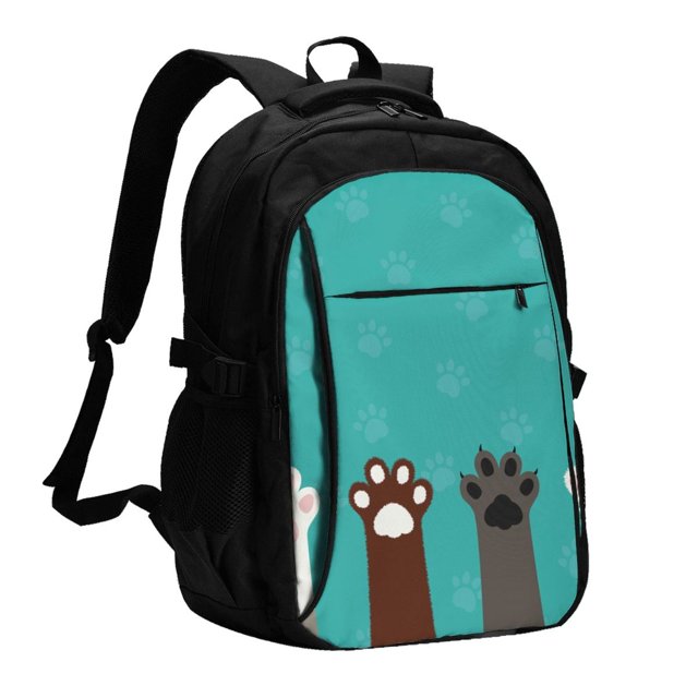 Easygdp Cute Cat Paw And Dog Mochila para Laptop de Viaje con Puerto USB, Mochila para Laptop con Puerto de Carga USB para Mujeres y Hombres