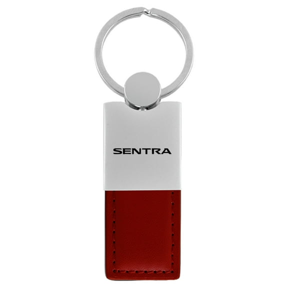 Nissan Sentra Duo Rectangular Leather Key Chain (Burgundy)