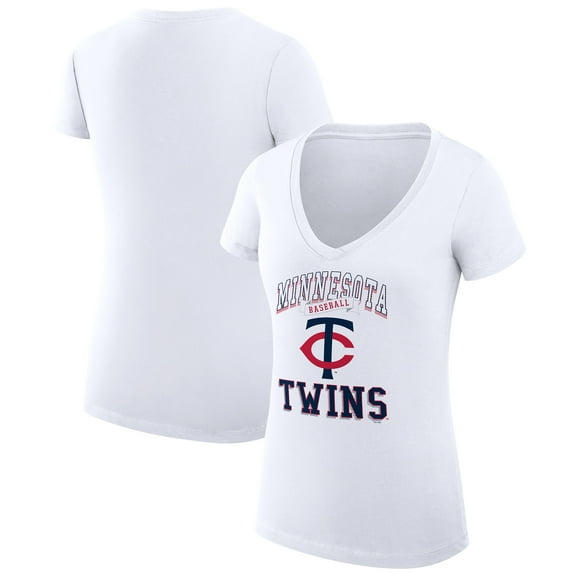Women's G-III 4Her by Carl Banks White Minnesota Twins Super-Slim Fit Lightweight Team Logo Graphic V-Neck T-Shirt