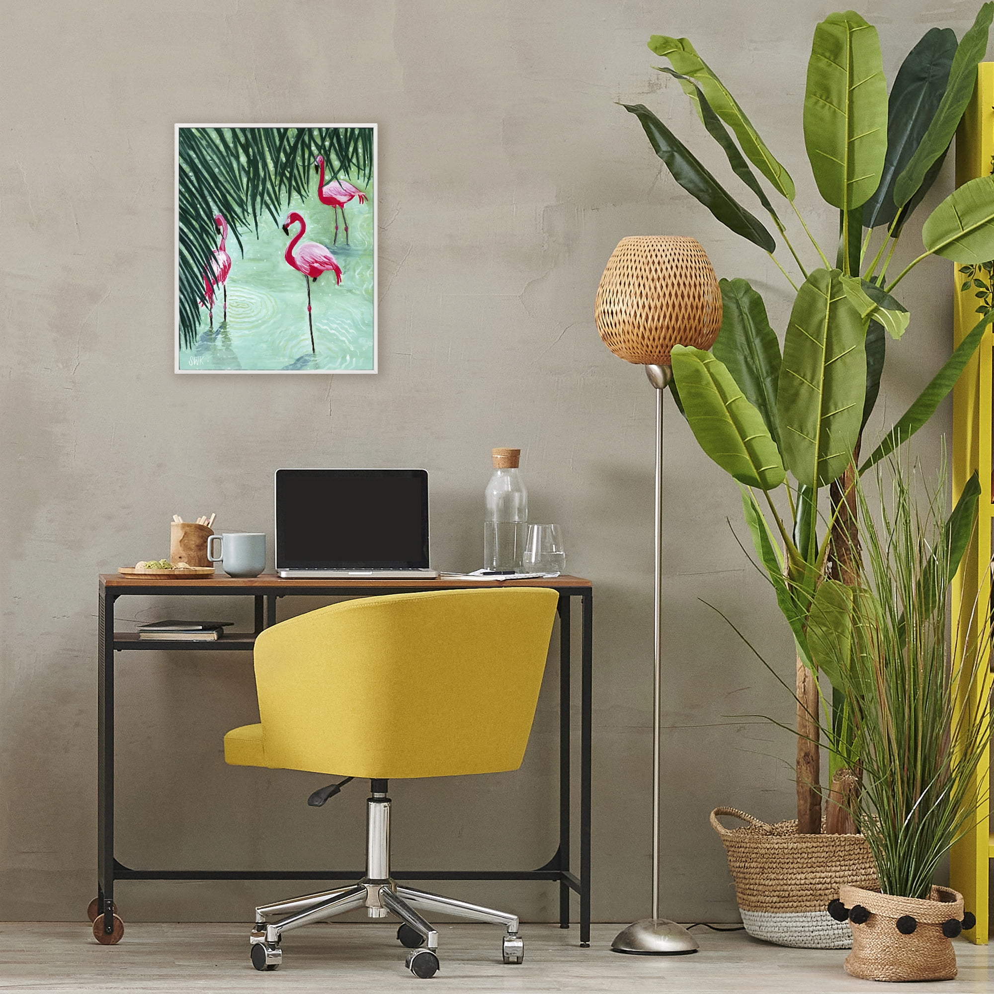Stupell Industries Shallow Flamingo Pond White Framed Giclee Art, design by Sarah Waldron Kimball