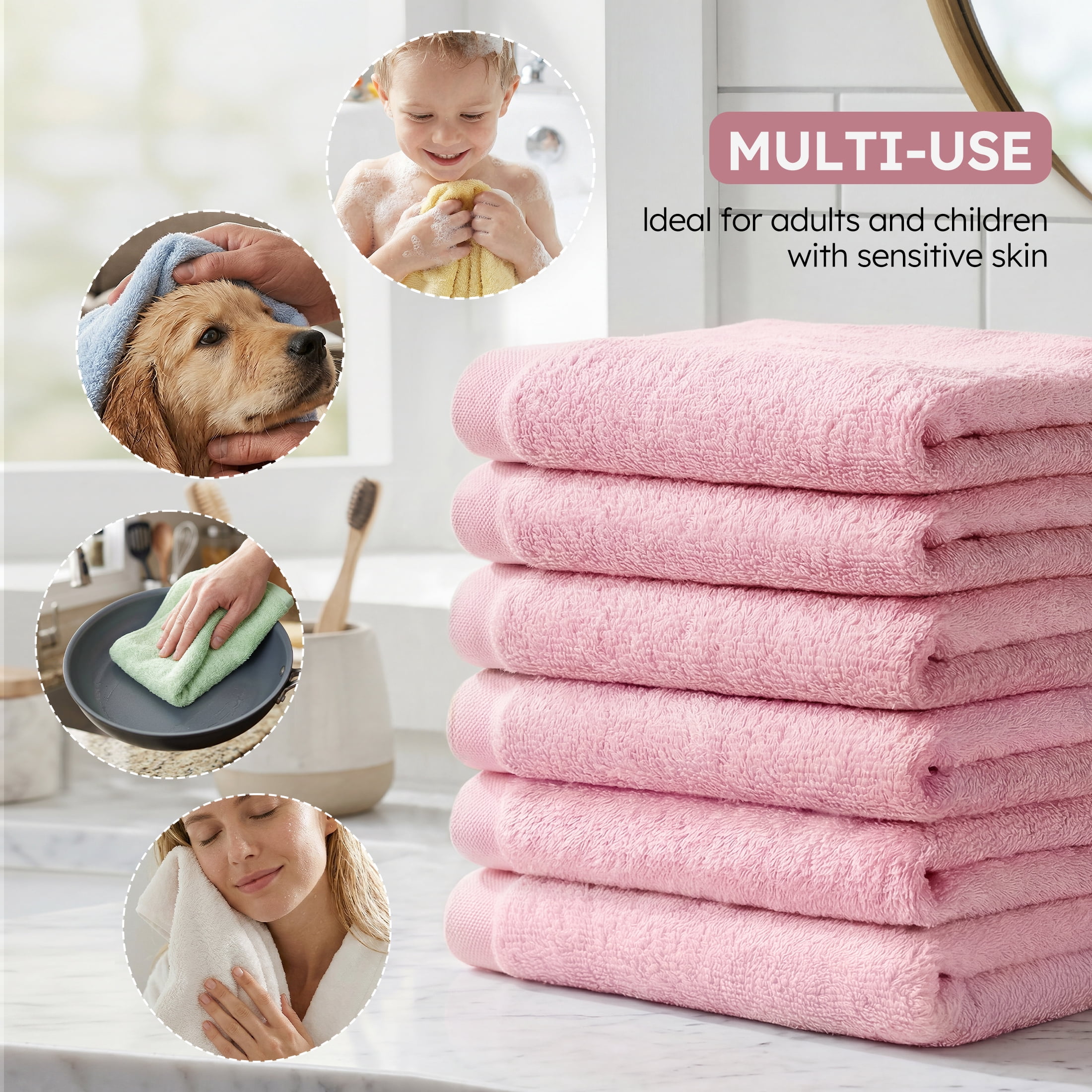 YOOFOSS Luxury Bamboo Baby Washcloths Towel Set 12 Pack 10x10inch Face towels for Bathroom-Hotel-Spa-Kitchen Multi-Purpose Fingertip Towels & Hand Towels