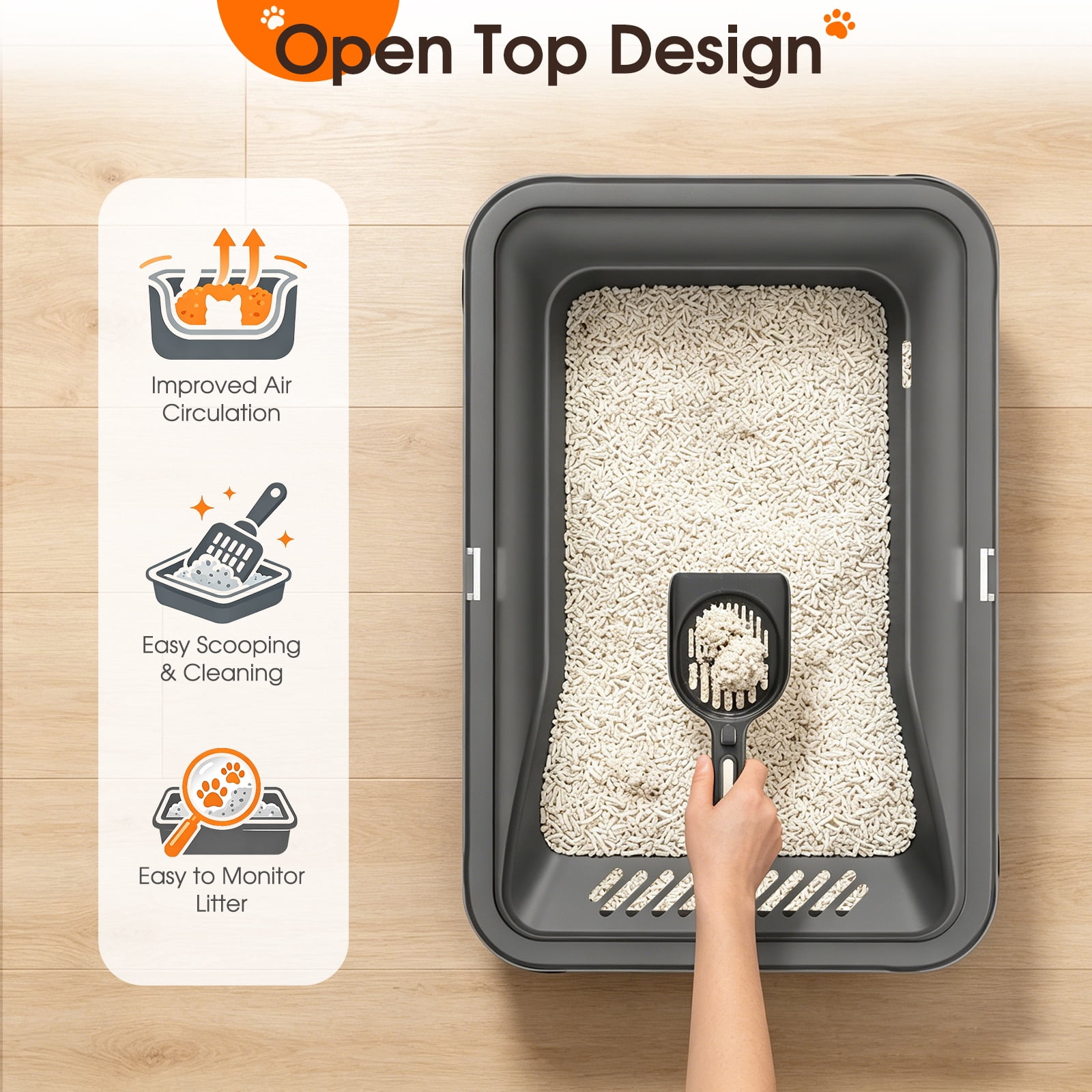 Euqvunn Stainless Steel Litter Box XL for Large Cats, Metal Cat Litter Box with Lid and High Sides, Leakproof, Non Stick, Easy to Clean, Scoop Included