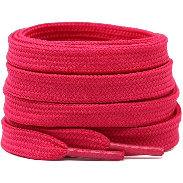 Solid Flat Shoelaces Hollow Thick Athletic Shoe Laces Strings 2 Pair, Rosa Red 39"Inch (10OCM)