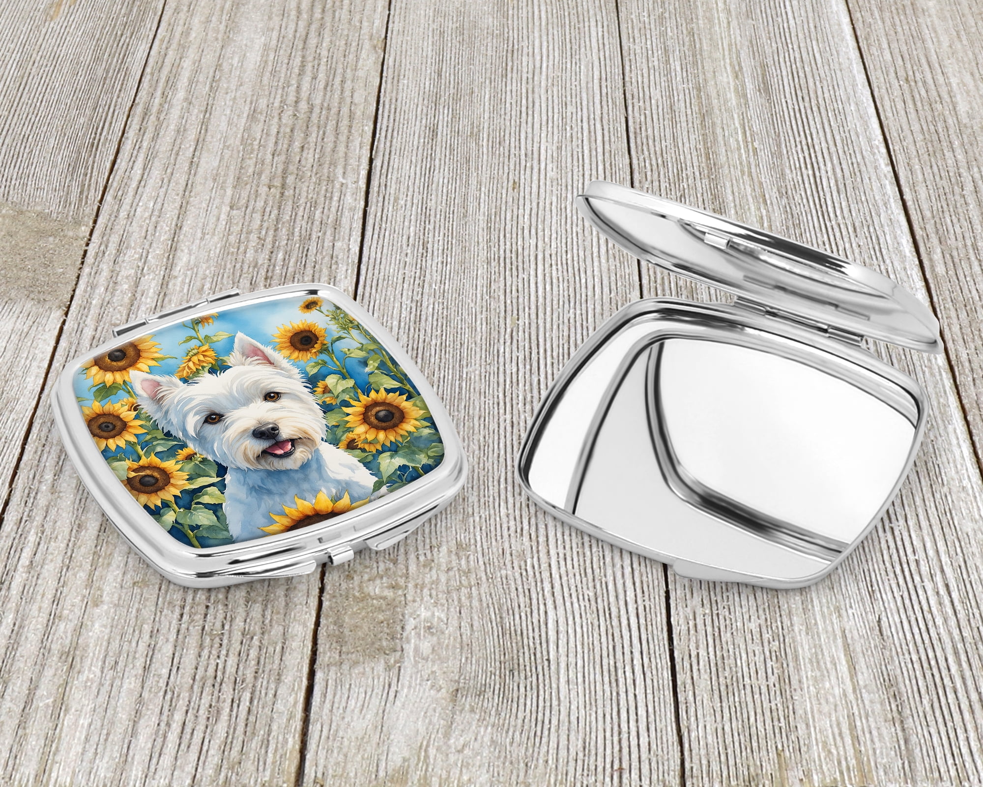 Westie in Sunflowers Compact Mirror 2.75 in x 3 in