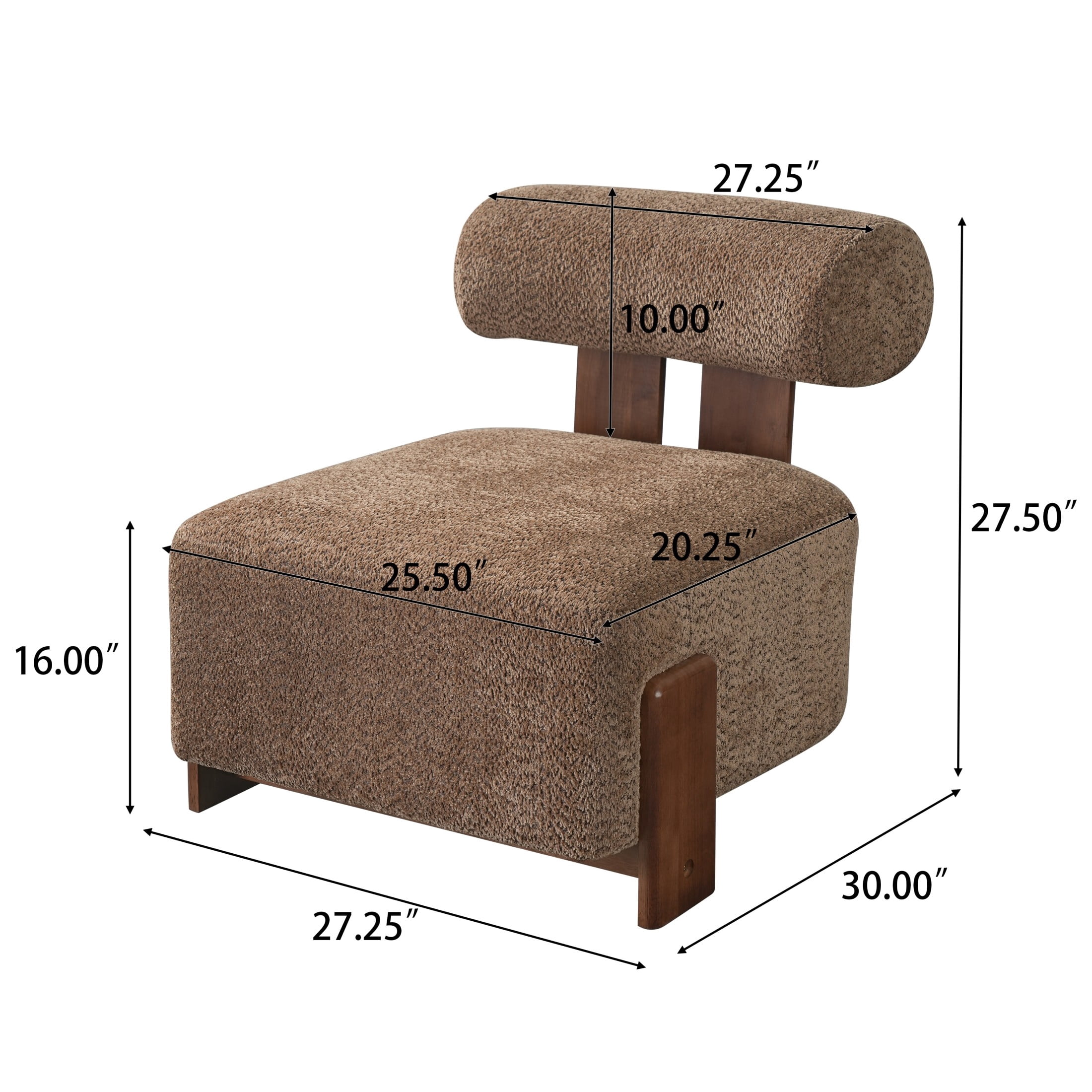 Christopher Knight Home 27.25" Modern Boucle Accent Chair with Rolled Backrest, Solid Wood Frame, Brown