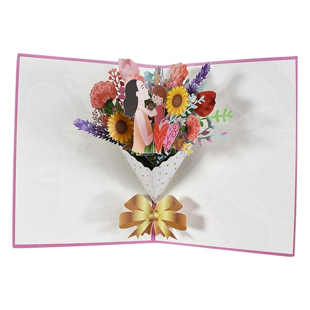 Agiferg Carte pop-up de fleurs pour la fête des mères Carte de voeux pour  la fête des mères Table de bouquet créatif 3D en trois dimensions 38 Carte  de bénédiction pour la