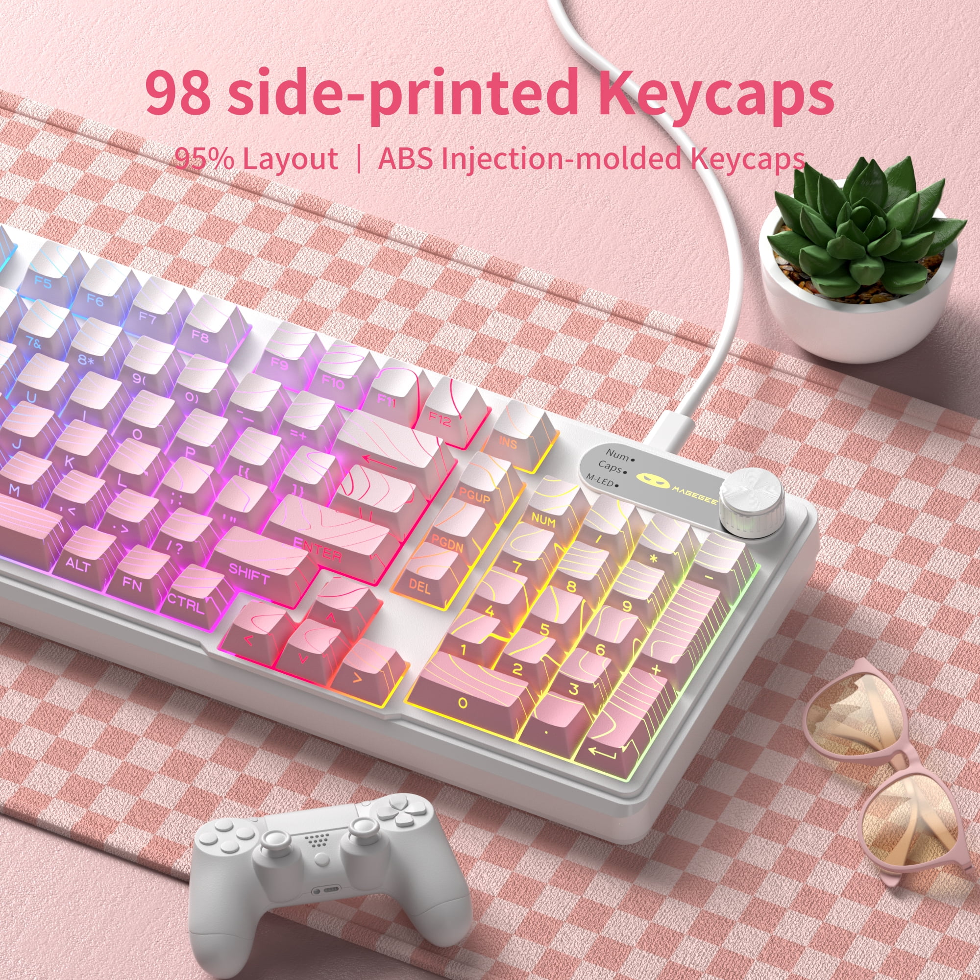 MageGee Keyboard GK960 98 Keys 95% Layout Keyboards, Type-C Connected Keyboard, Side Engraved ABS Keycaps, for PC/Loptop/MAC