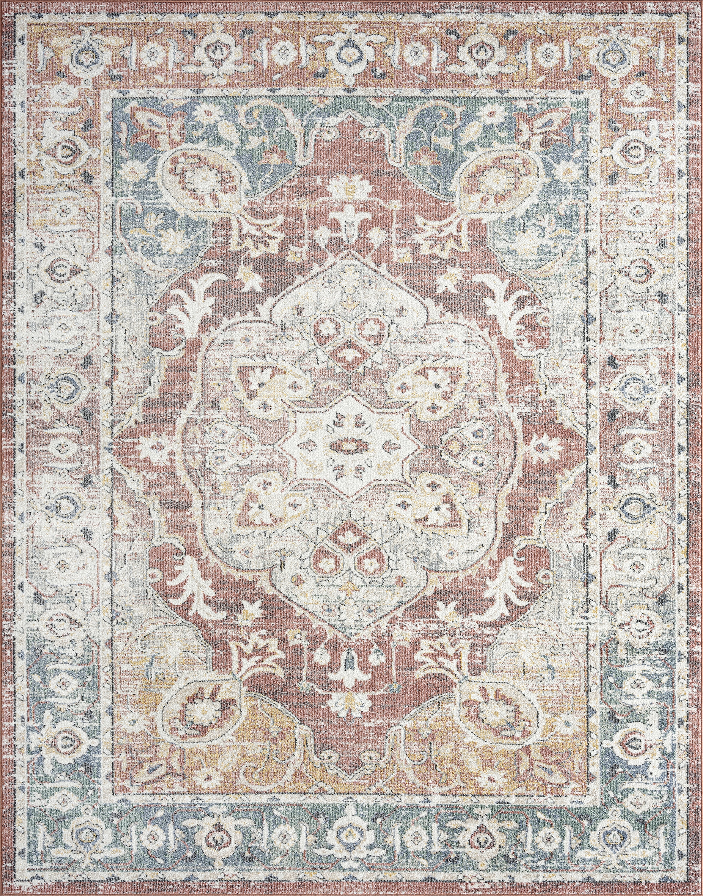 Addison Traditional 5' x 7' Rust and Blue Polypropylene Indoor Area Rug
