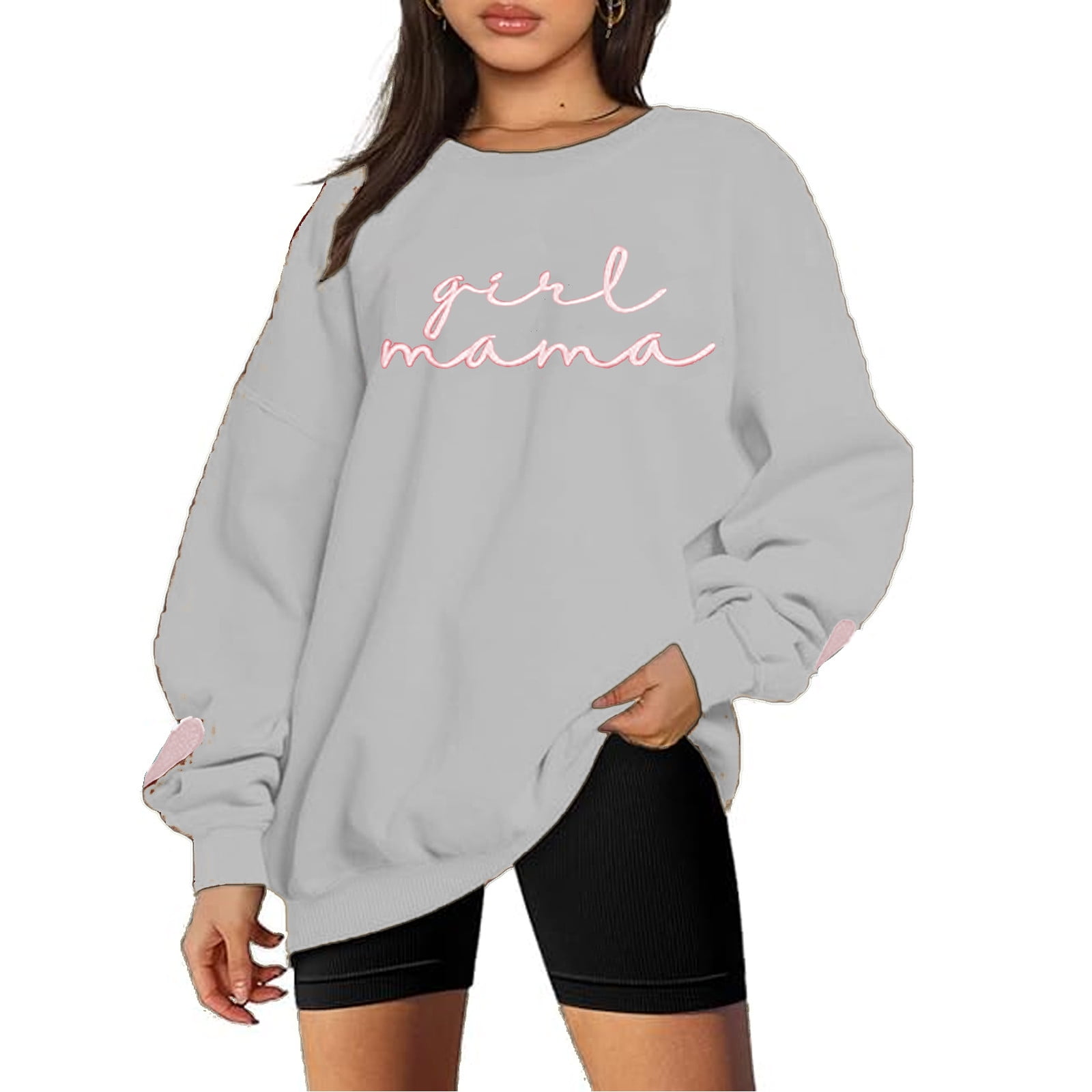Dressmine Women's 'Mama' Crewneck Sweatshirt - Loose Drop Shoulder Pullover With Pocket, Casual Graphic Print
