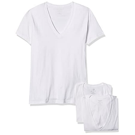 2(X)IST Mens Essential Cotton Slim Fit Deep V Neck T-Shirt 3-Pack , White , Large