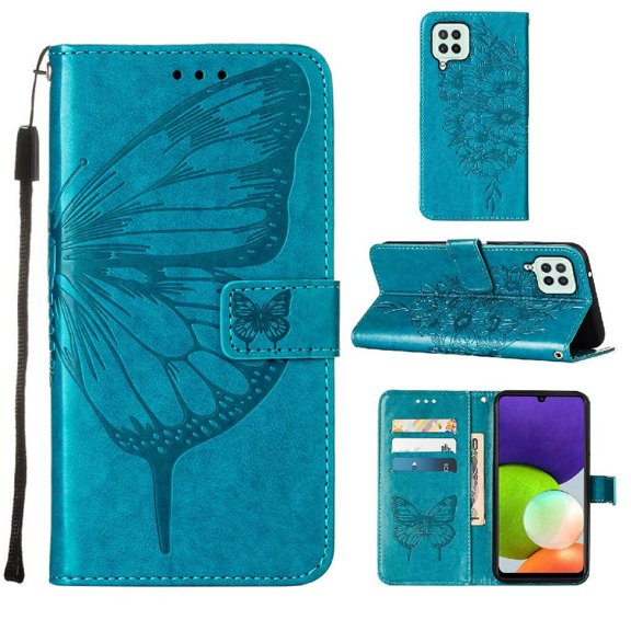 Case for Samsung Galaxy A22 4G Premium Leather Flip Cover Embossing Butterfly Magnetic