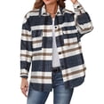 thumbnail image 2 of Black and Friday Clothing Sales Idoravan Plaid Shirts for Women Winter Jacket Clearance Women Fall and Winter Plaid Printed Long Sleeve Turn-down Collar Suit Cardigan Woolen Coat Tops Navy L, 2 of 6