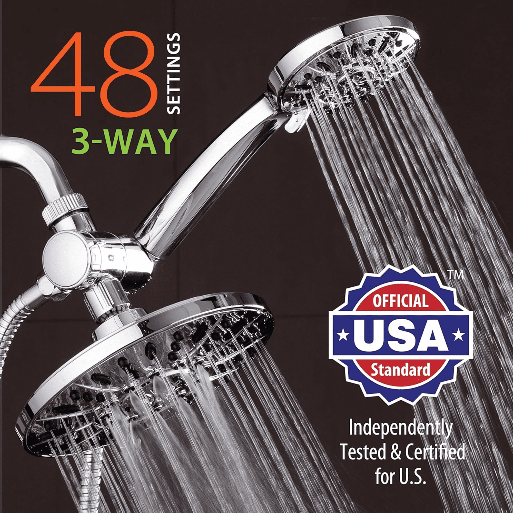 SERABETTO  Handheld showerhead with Filter,Dual 5-inch showerheads Pulsating Rain Shower Head, 7+2Mode Hand Held Shower with Hose 60in