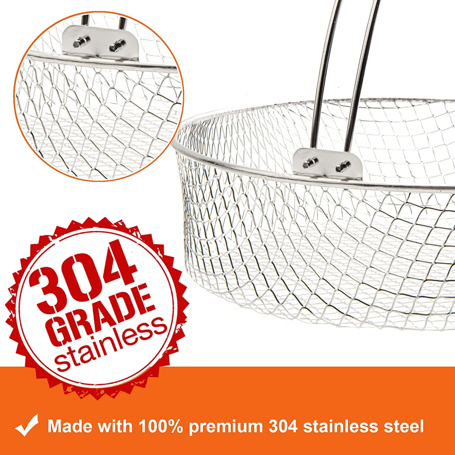 ABPETE Air Fryer Basket, Steamer Basket for Instant Pot, 304 Stainless Steel Mesh Basket for Instant 6Qt 8Qt Air Fryer, Air Fryer Accessory 8 inch Basket with Handle