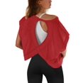 thumbnail image 1 of Camiseta de entrenamiento SENSERISE con espalda abierta de manga corta para mujer, color rojo, 1 of 5